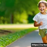 패션디자인과 키즈 패션 - **Prompt:** A cheerful 7-year-old girl in a sunlit park, actively running and laughing. She is weari...
