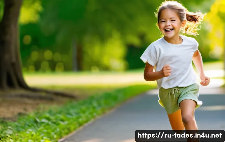 패션디자인과 키즈 패션 - **Prompt:** A cheerful 7-year-old girl in a sunlit park, actively running and laughing. She is weari...