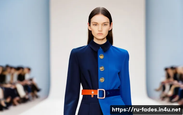 패션 컬렉션 기획 - A high-fashion runway scene during Paris Fashion Week, showcasing models wearing eco-friendly and su...