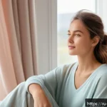 Home 19 패션디자인과 소비자 심리 - A stylish young woman in her mid-20s, dressed in comfortable pastel-colored loungewear, sitting peac...