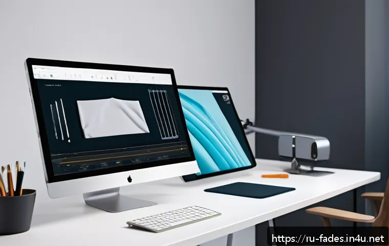 패션 디자인 소프트웨어 - A modern fashion designer’s workspace showcasing digital clothing design software on a high-resoluti...