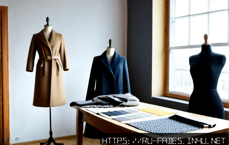 Home 17 패션디자인 실무 - Photorealistic fashion designer’s workspace in a contemporary Moscow studio, a Russian designer arra...