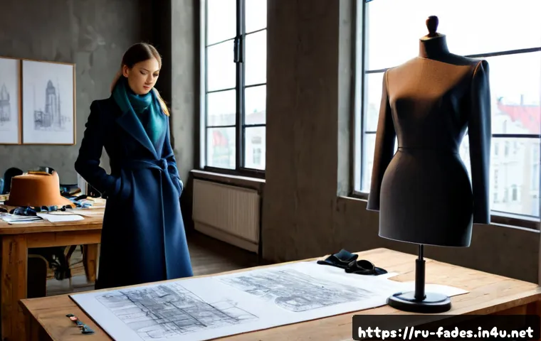 Home 17 패션디자인과 패션스토리텔링 - Photorealistic fashion design studio in Moscow, a Russian fashion designer arranging a capsule colle...